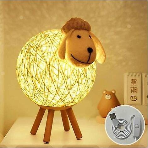Led Sheep Rattan Bedside Lamp