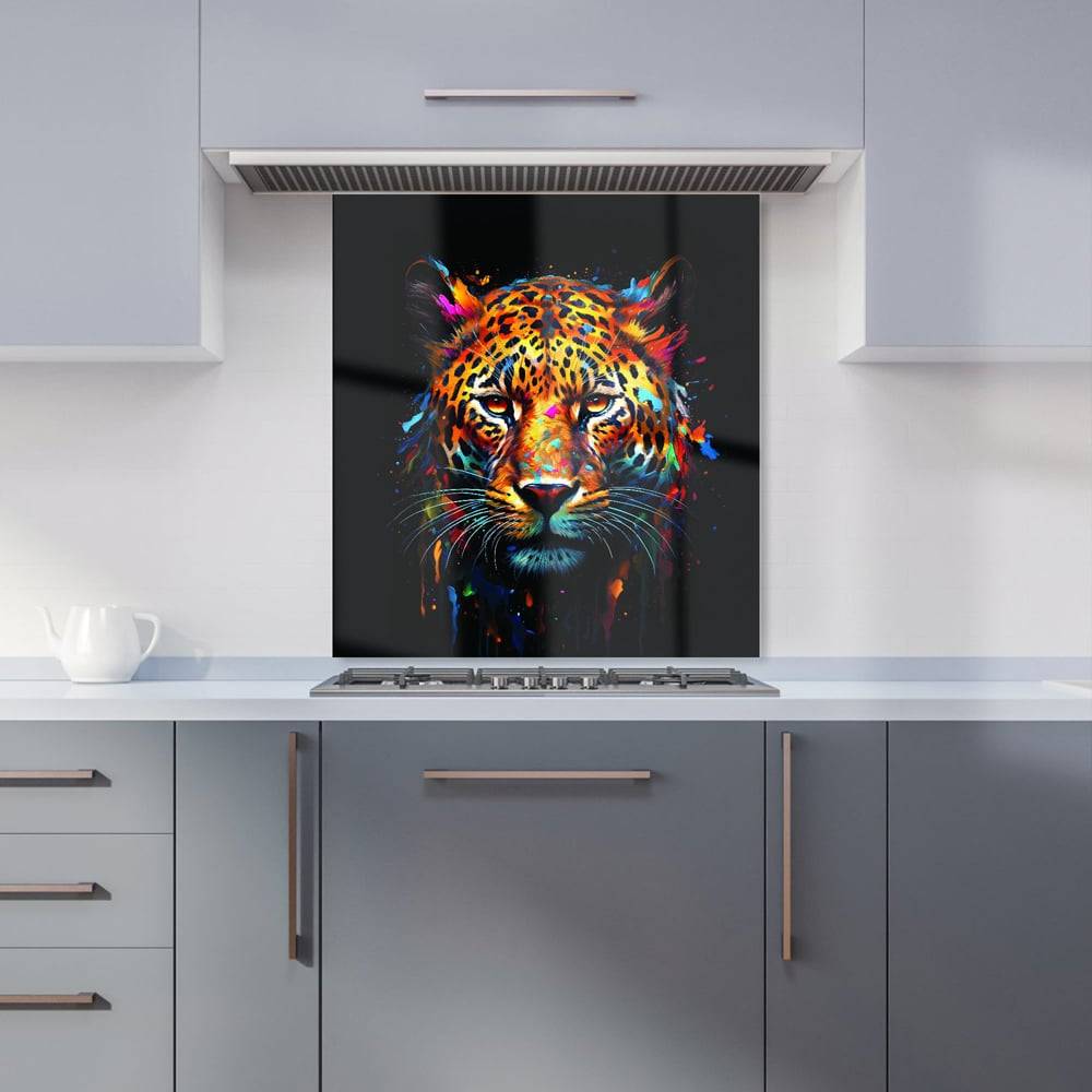 Warren Reed Designer Leopard Face Glass Splashback 65 x 60 cm Splash Guard