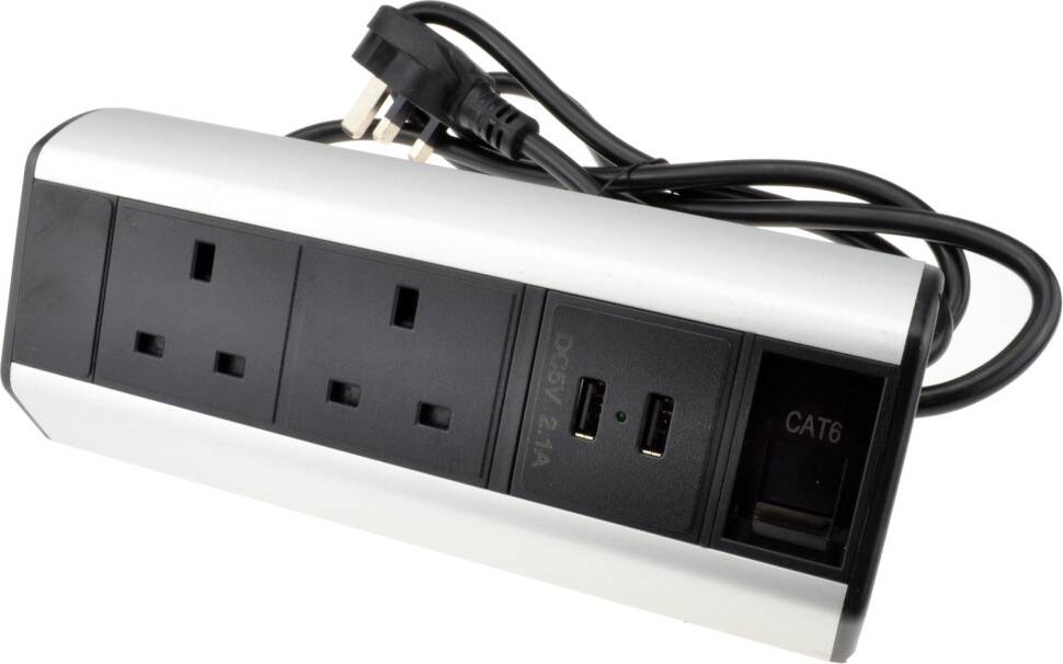 Kenable Desktop Bench Table Mountable PDU 2 USB RJ45