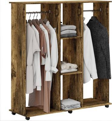 Homcom Mobile Double Open Rustic Brown Wardrobe