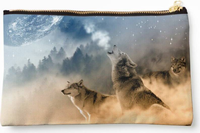 WHIBOS Makeup Bag Wolves Howling At The Moon Beautiful