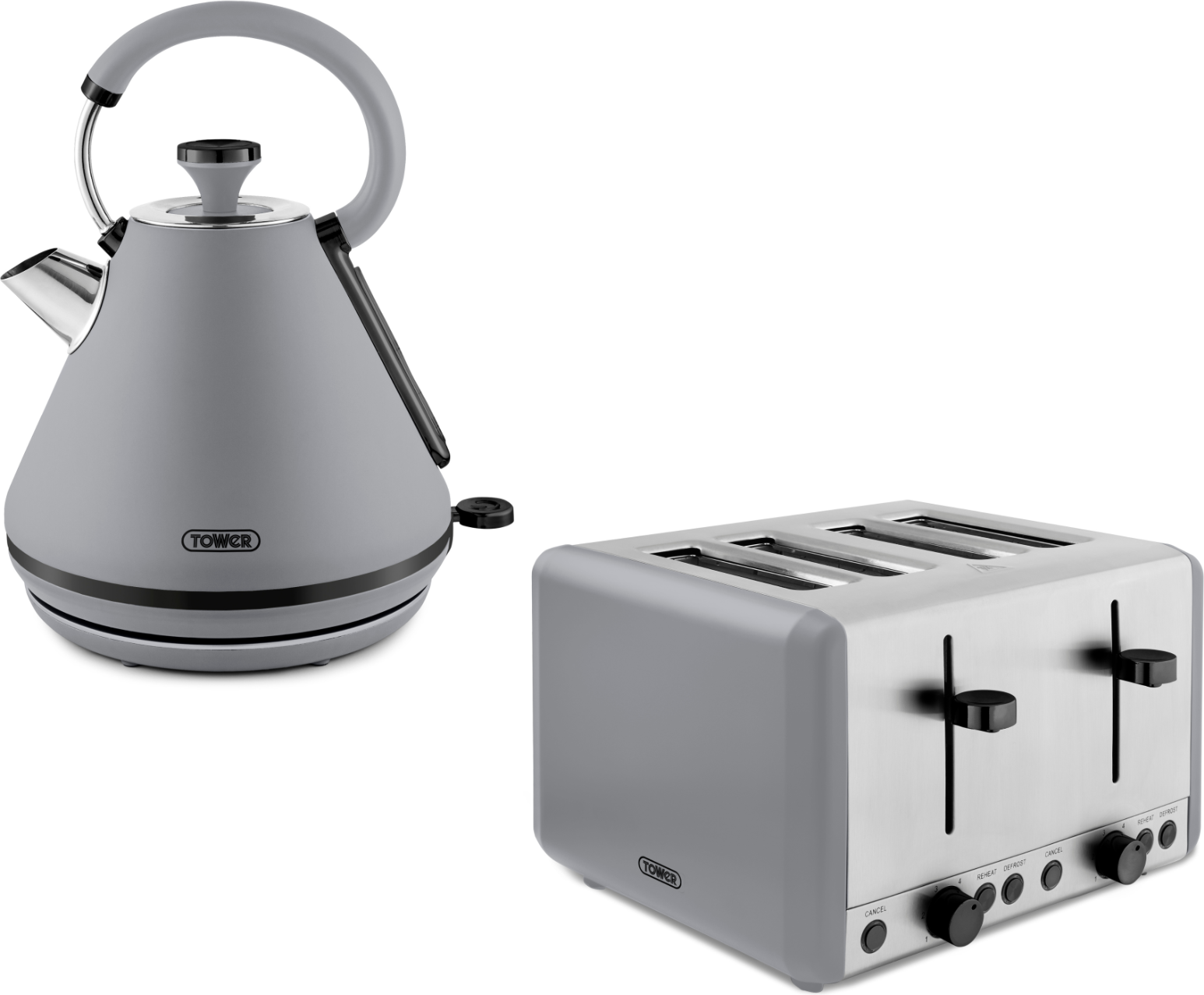 Tower kettle and toaster Tower Pyramid Grey Kettle With 4 Slice Toaster Set