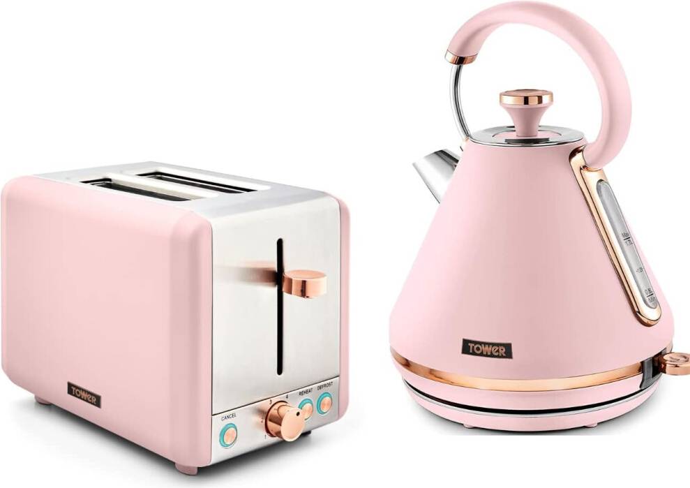 Rose gold kettle Tower Pyramid Kettle With 2 Slice Toaster Set