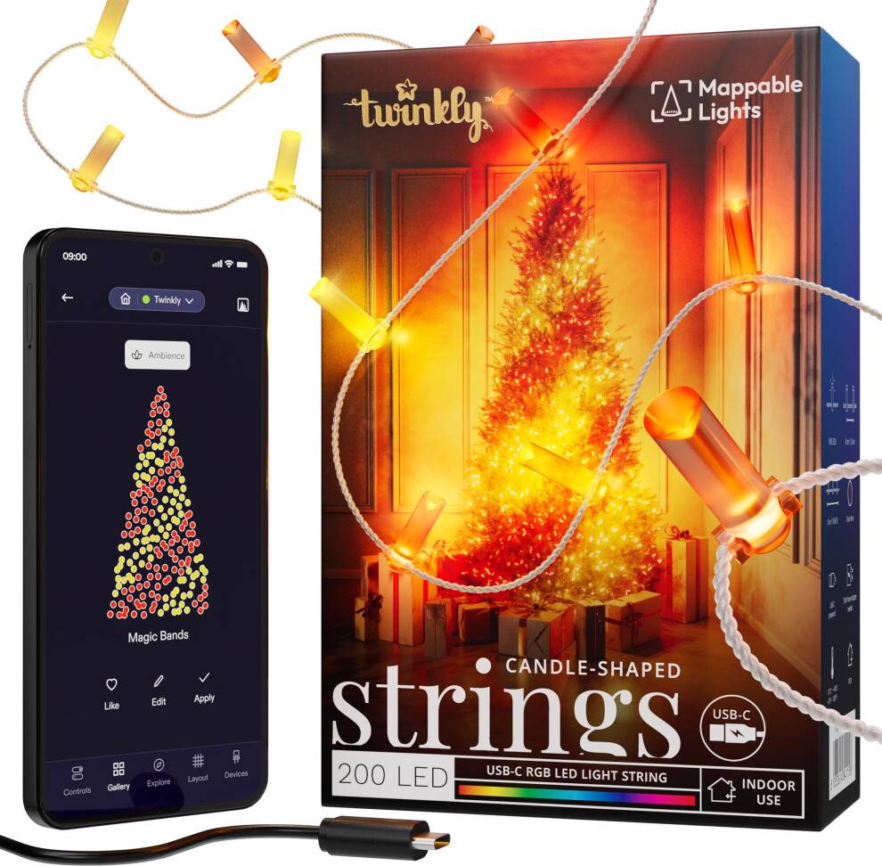 Twinkly led Twinkly USB-C Candle 200 LED RGB Multicolor LED String Light