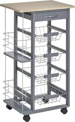 Homcom Multi Use Kitchen Island Baskets Trolley Table