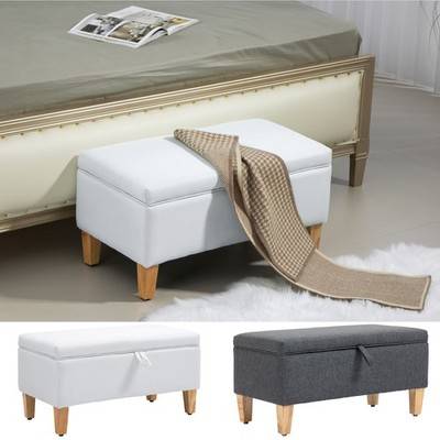 Homcom Linen Ottoman Padded Footstool Storage Bench
