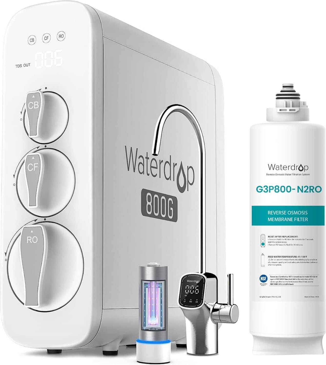 Reverse osmosis water filter system Waterdrop G3P800 Reverse Osmosis System Extra Water Filter