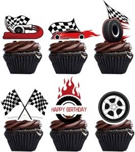 Shein 24pcs Racing Car Topper Flag Tires