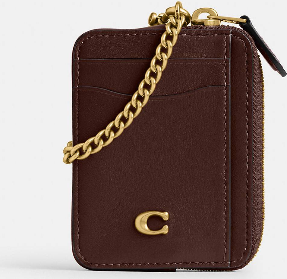 Coach Essential Chain Card Case - Brass/Maple
