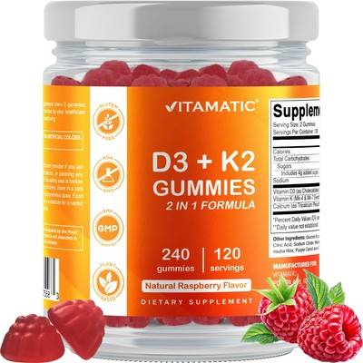 D3 +k2 Vitamatic D3 K2 Natural Raspberry Gummies 240