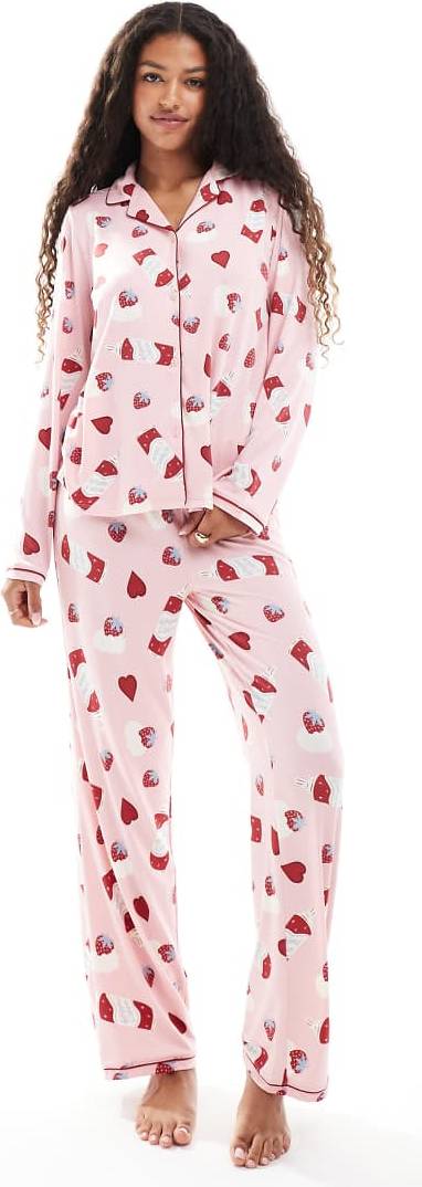 Brand Threads Rosa Pyjamas Med Efterrättsmönster