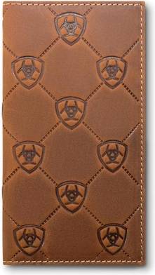 Mens wallet Ariat Mens Wallet Rodeo Leather Embossed Repeating Logo - Brown