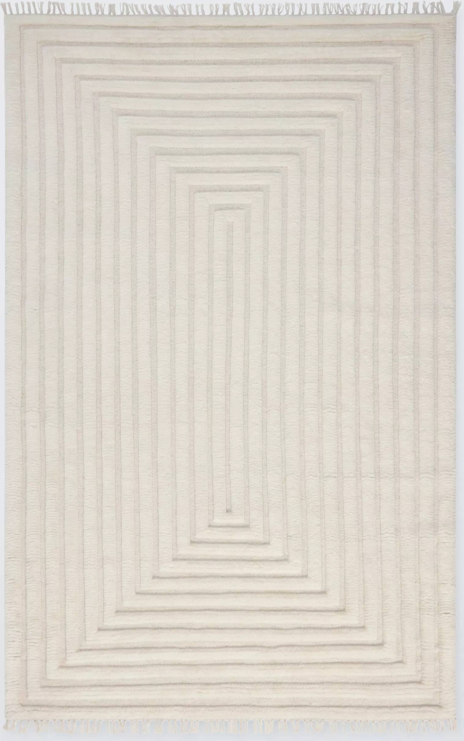 John Lewis Box Stripe Pure Wool Rug Ivory White