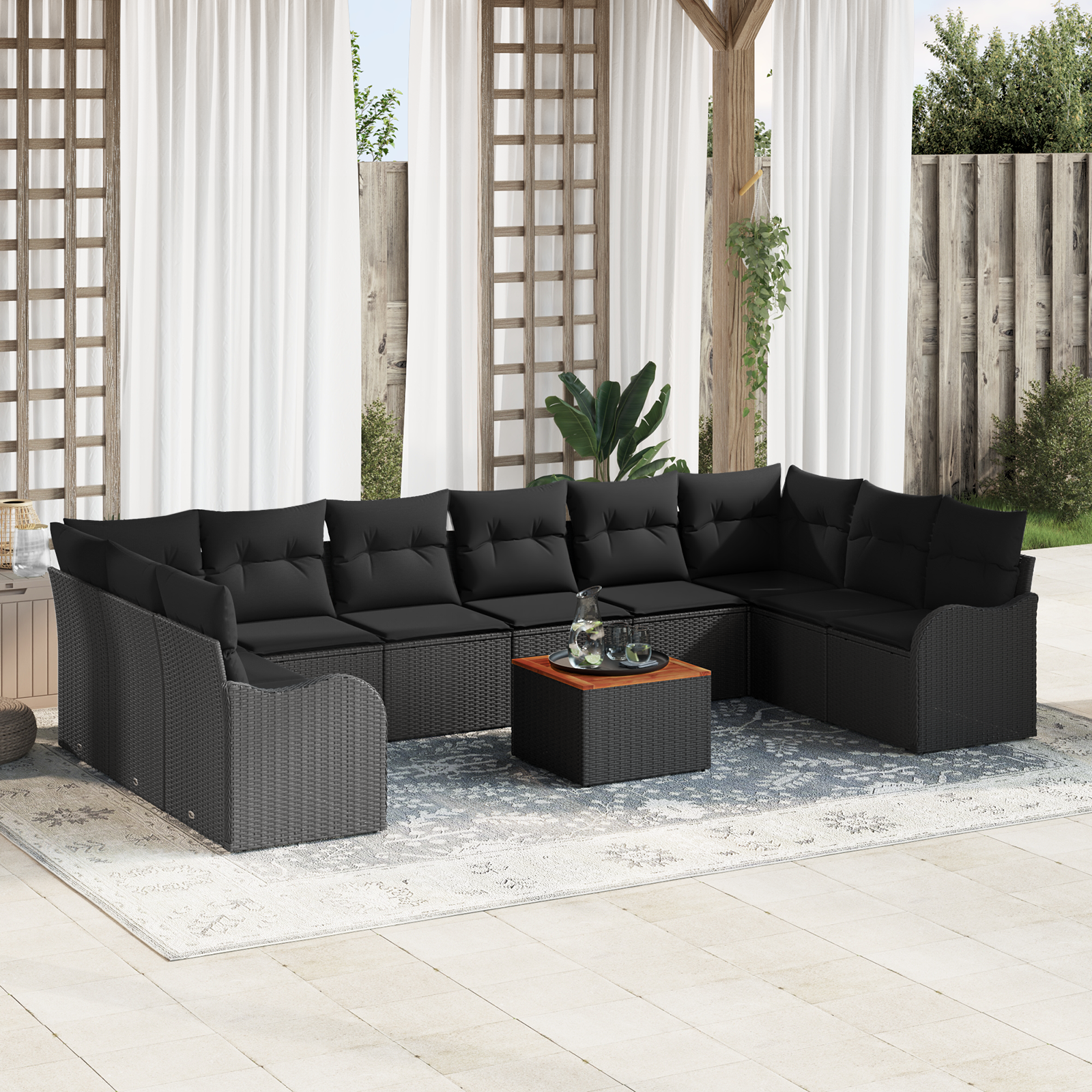 vidaXL Have Sofa Sæt 11 Pcs Sort Stor Rattan