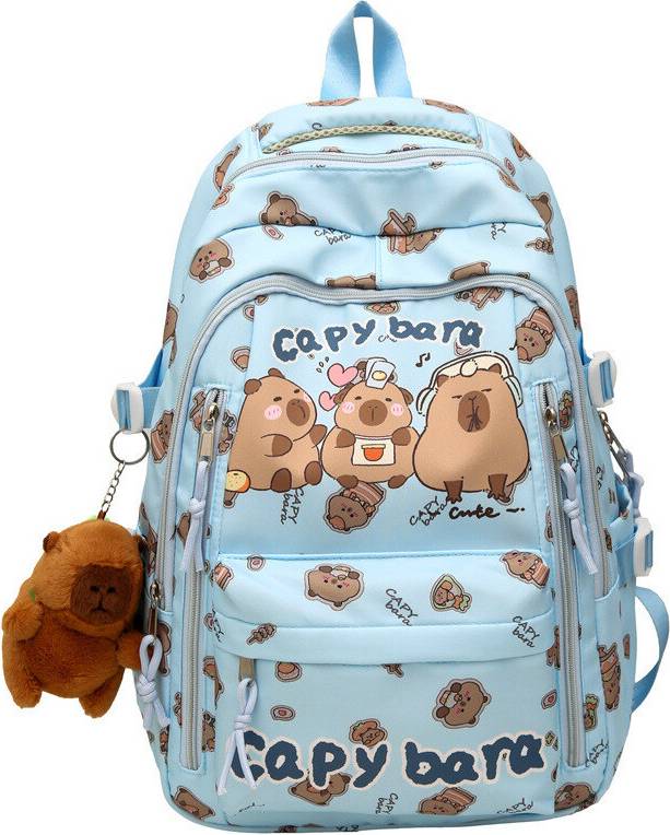 Cartoon Pattern Capybara Large Capacity Backpack - Blue