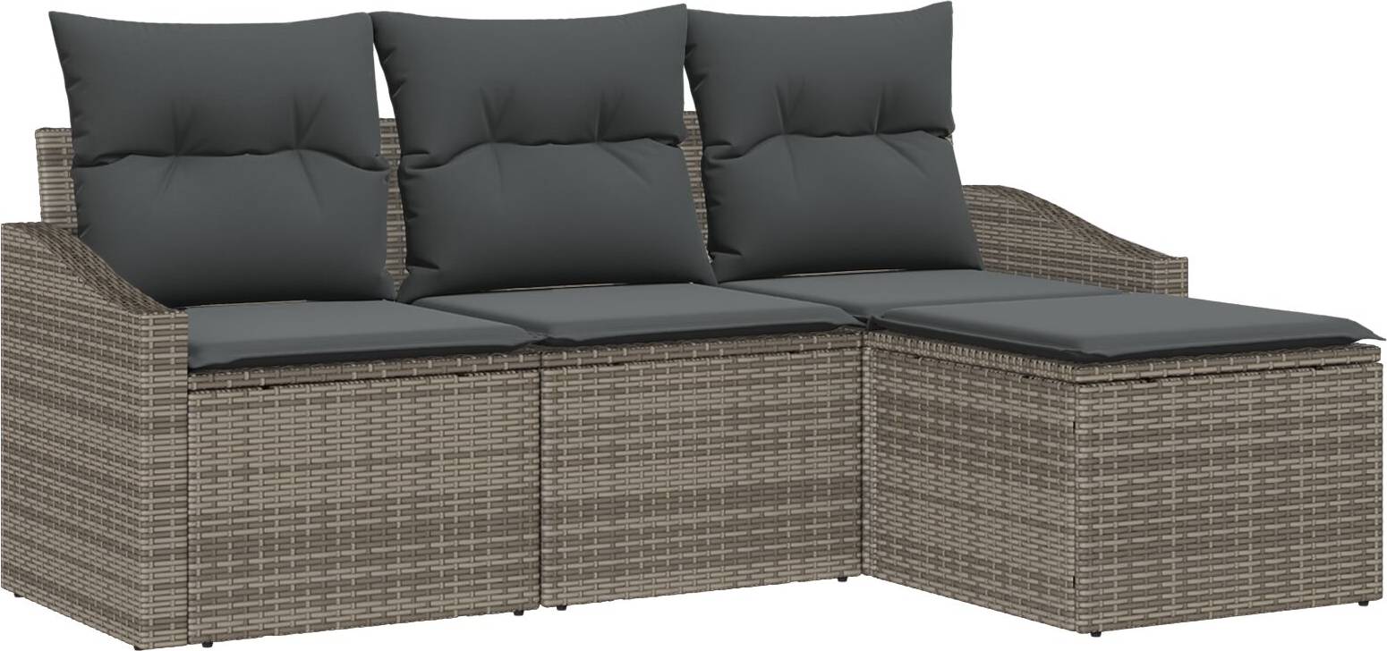 vidaXL 4-Delad Trädgårdsoffagrupp Med Kuddar i Grå Poly Rattan Modulsoffa