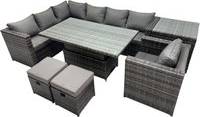Height adjustable deck Fimous 9-Seater Height Adjustable Rising Table Patio Dining Set