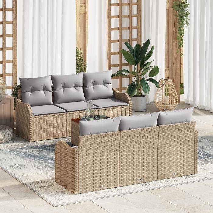 vidaXL 7 Piece Garden Set Beige Poly Rattan Modular Sofa