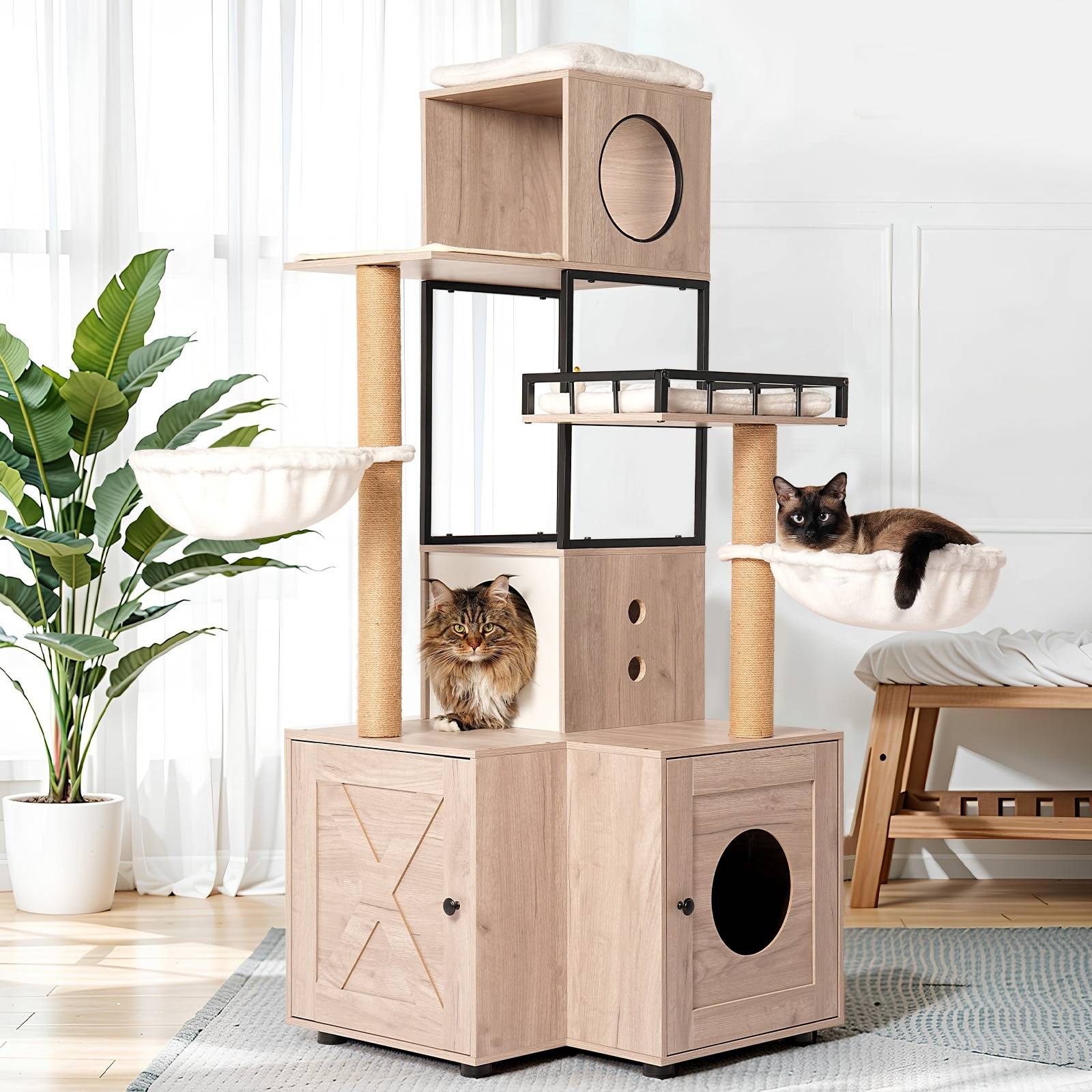 Litter box cat tree LOVMOR 63 Inch Multi Functional Cat Tree with Litter Box