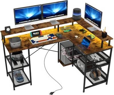 Homcom L Shaped Gaming Desk With LED Lights