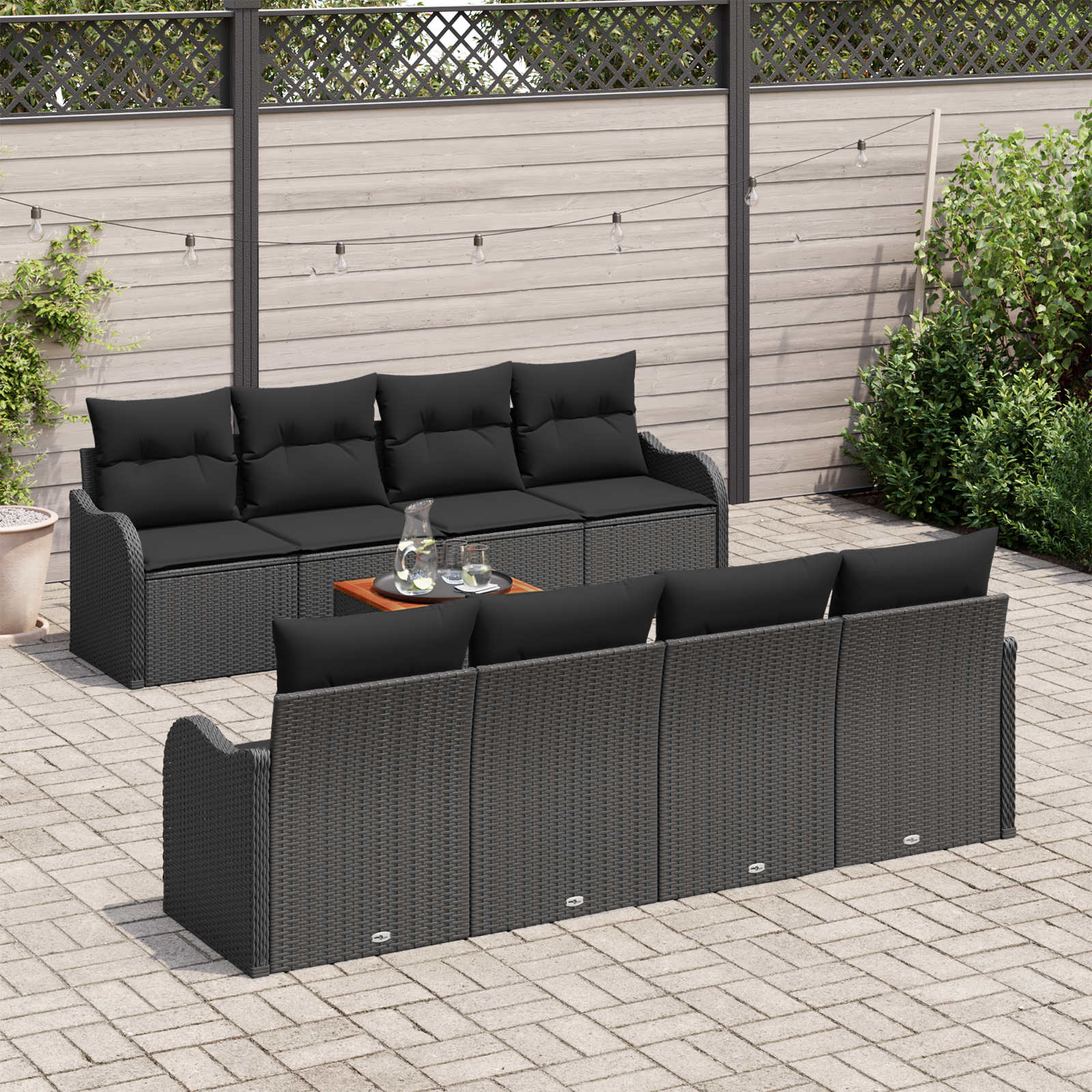 vidaXL Havemøbel Sæt 9 Pcs Sort Large Rattan Polyester