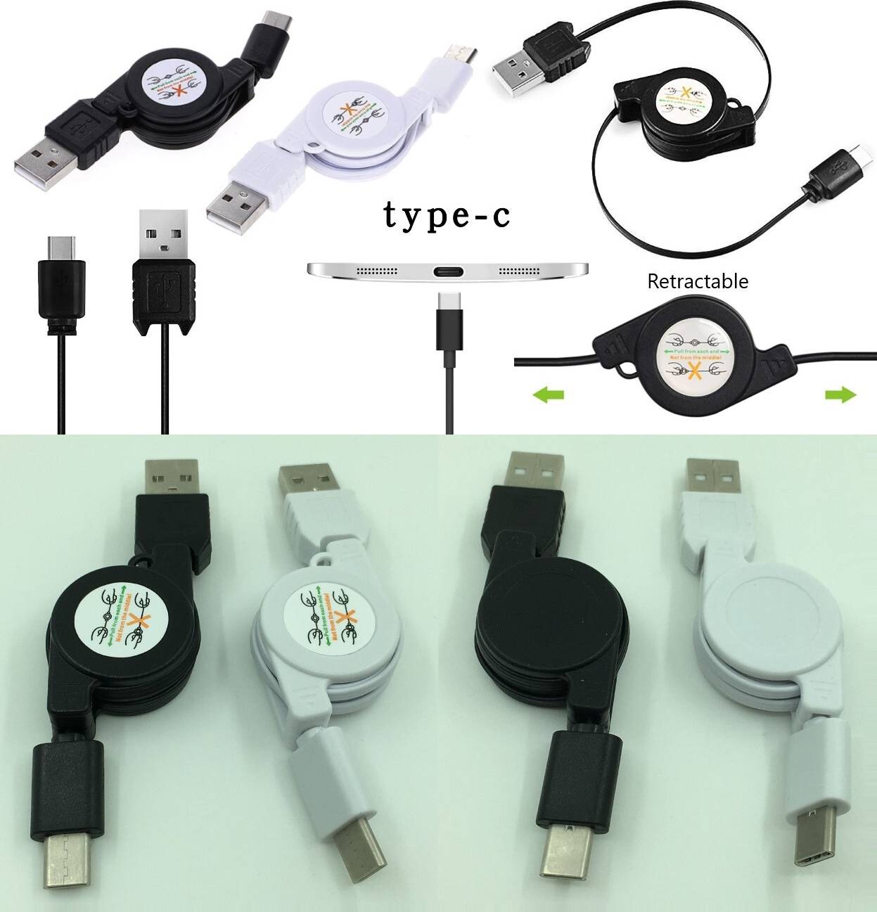 2.5ft USB Type C Retractable Cable