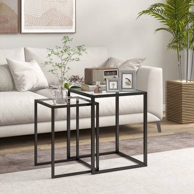 Nest of tables black Homcom Set of 2 Side End Nesting Tables Nesting Table