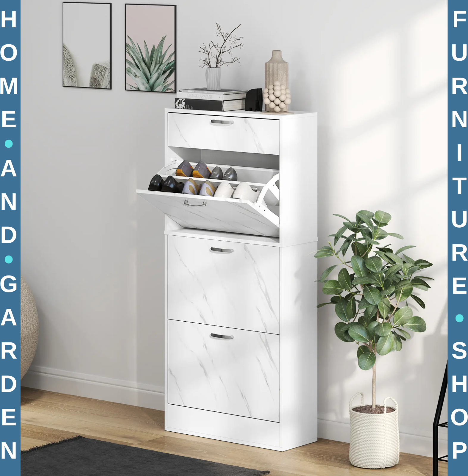 Homcom Cabinet Cupboard With 4 Drawers Shoe Rack