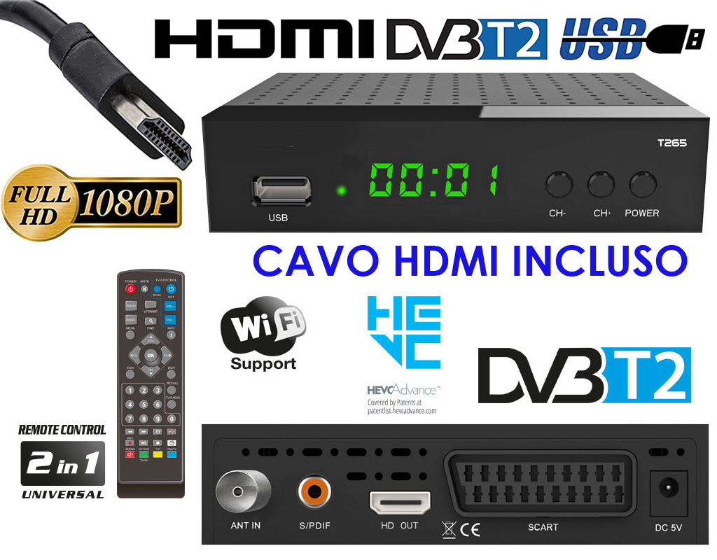 Fenner Decoder Digitale Terrestre Dvb T2 HDMI Full HD