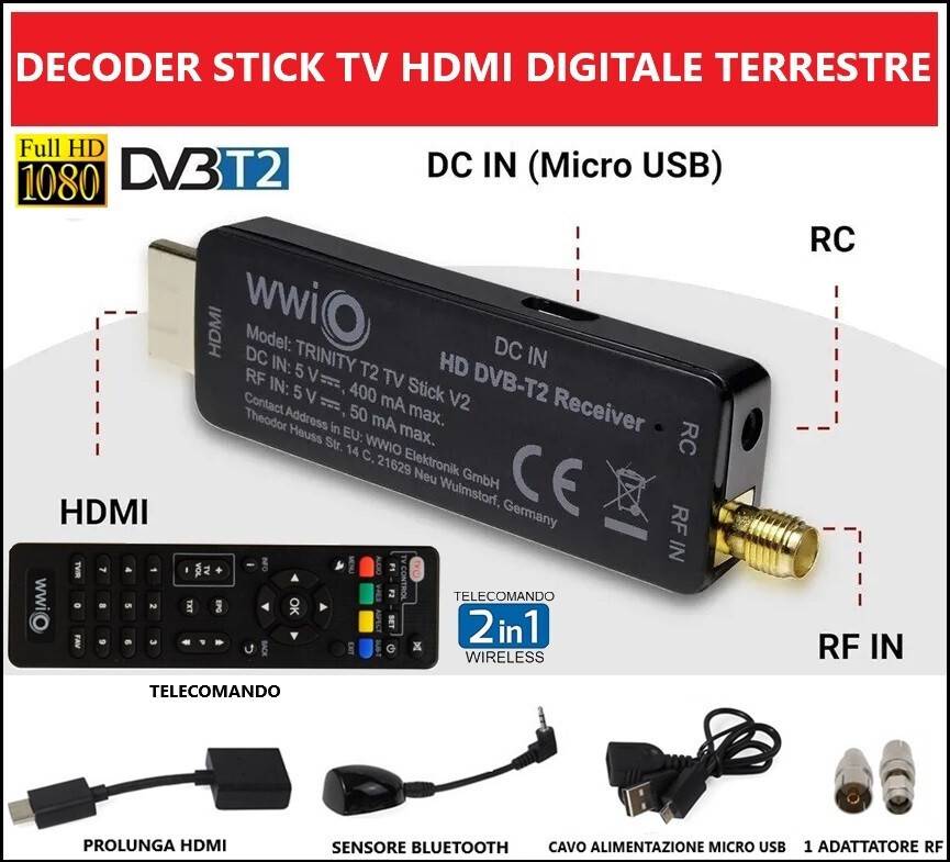 Decoder Ricevitore Digitale Terrestre Full HD DVB-T2