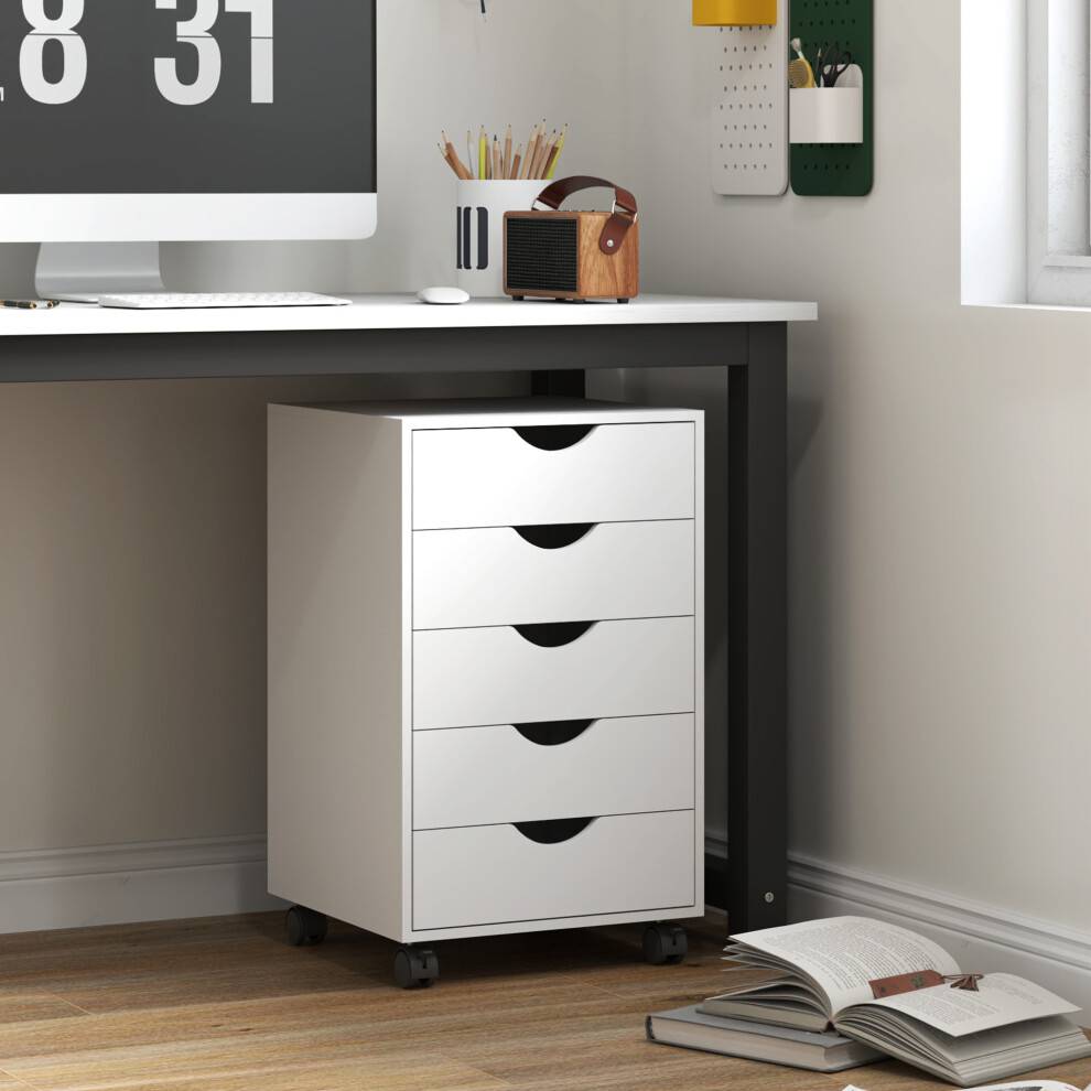 Homcom Mobile Vertical Filing 5 Drawers Storage Cabinet