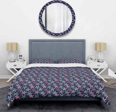 Designart Retro Abstract Flower Design Set Duvet Cover Blue