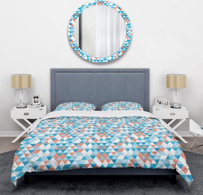 Designart Triangular Retro Design II Set Duvet Cover Blue