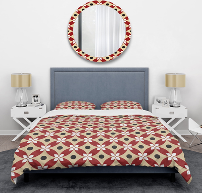 Designart Retro Pattern Abstract Set Duvet Cover Red