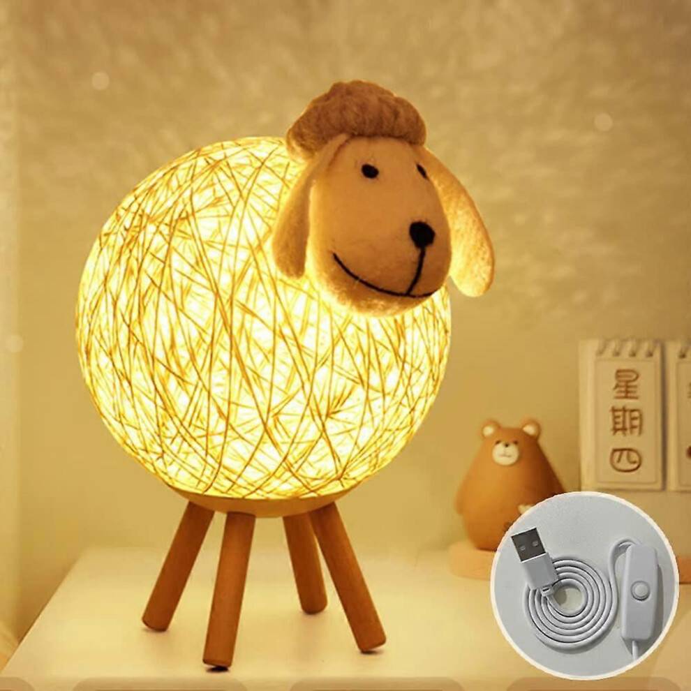 LED Sheep Rattan Bedside Lamp Night Light