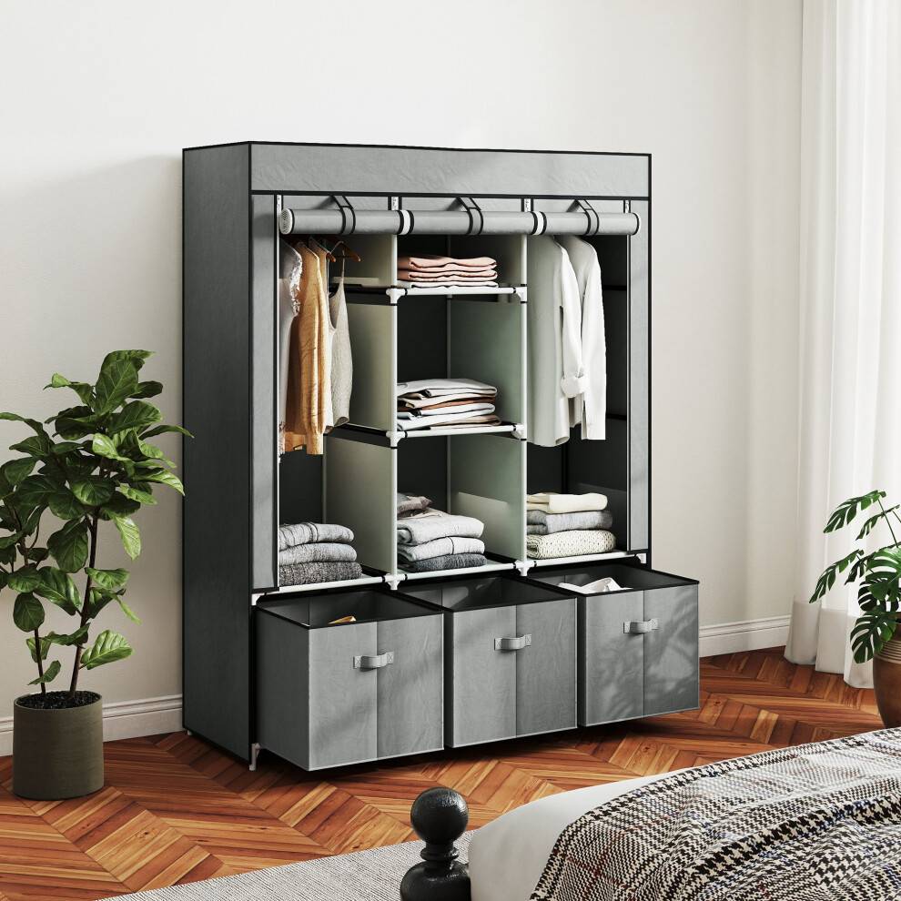 Homcom Portable with 5 Shelves and 2 Hanging Rails Wardrobe