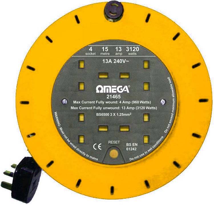 15m extension reel Omega Extension Reel 4 Way Output Socket 15 Meter
