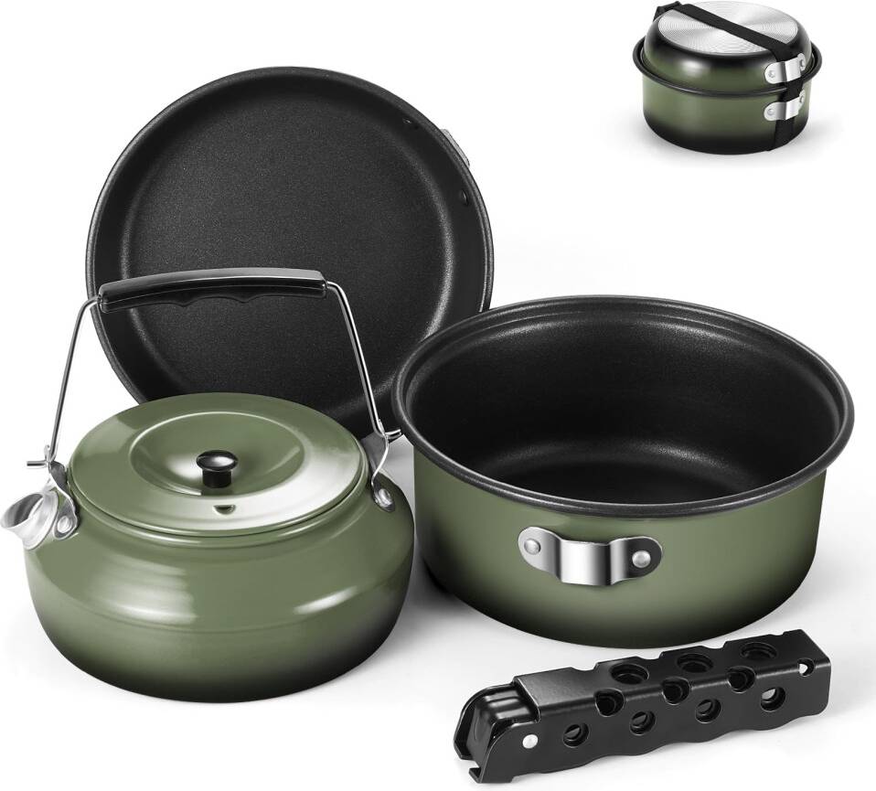 Odoland 5pcs Camping Cookware Mess Kit