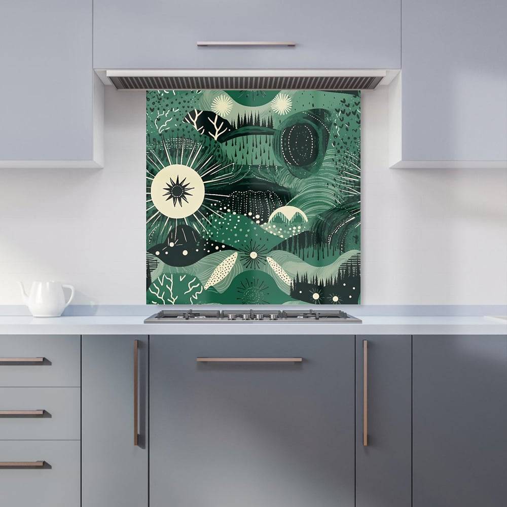 Warren Reed Green Abstract Moon Glass Kitchen Splashback 60 x 60 cm Splash Guard