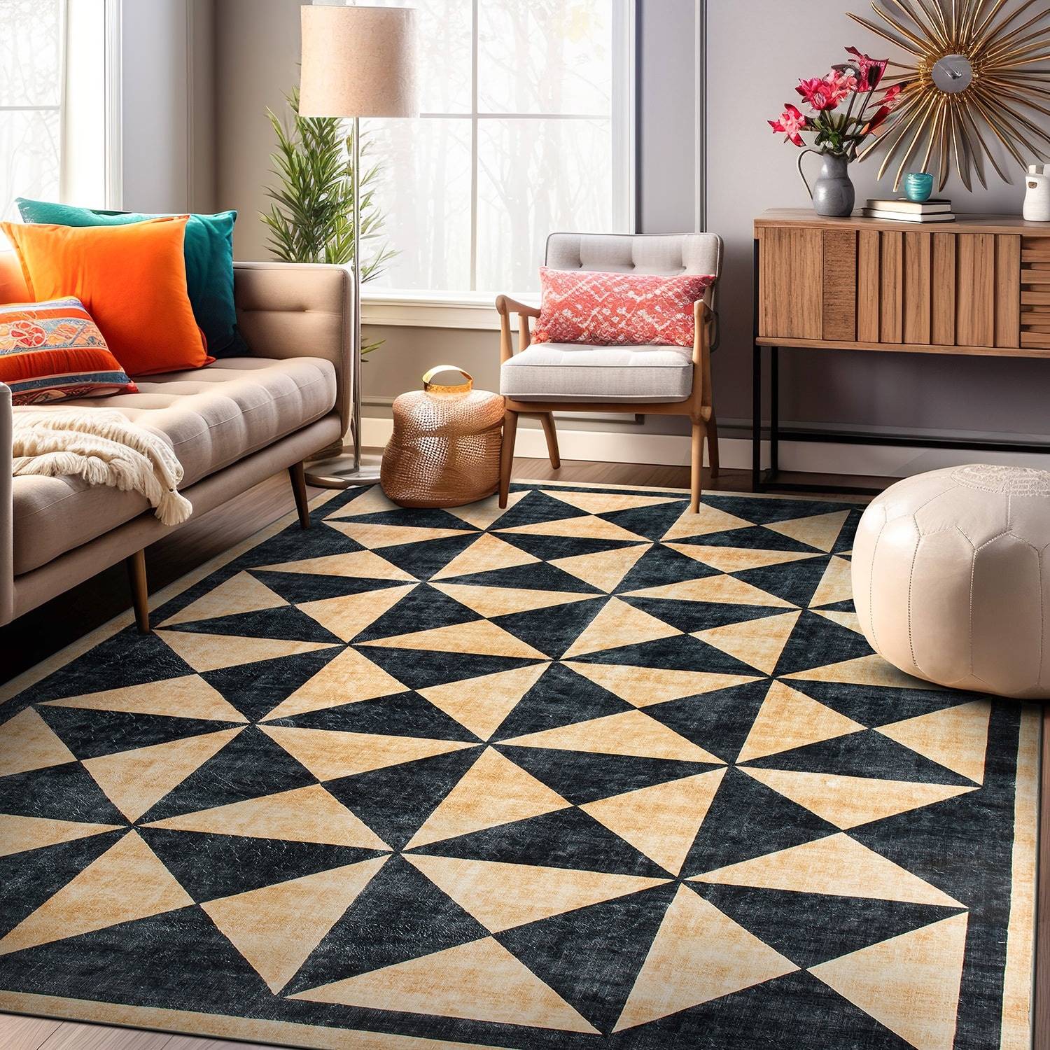 World Rug Gallery Geometric Diamond Washable Natural, Beige