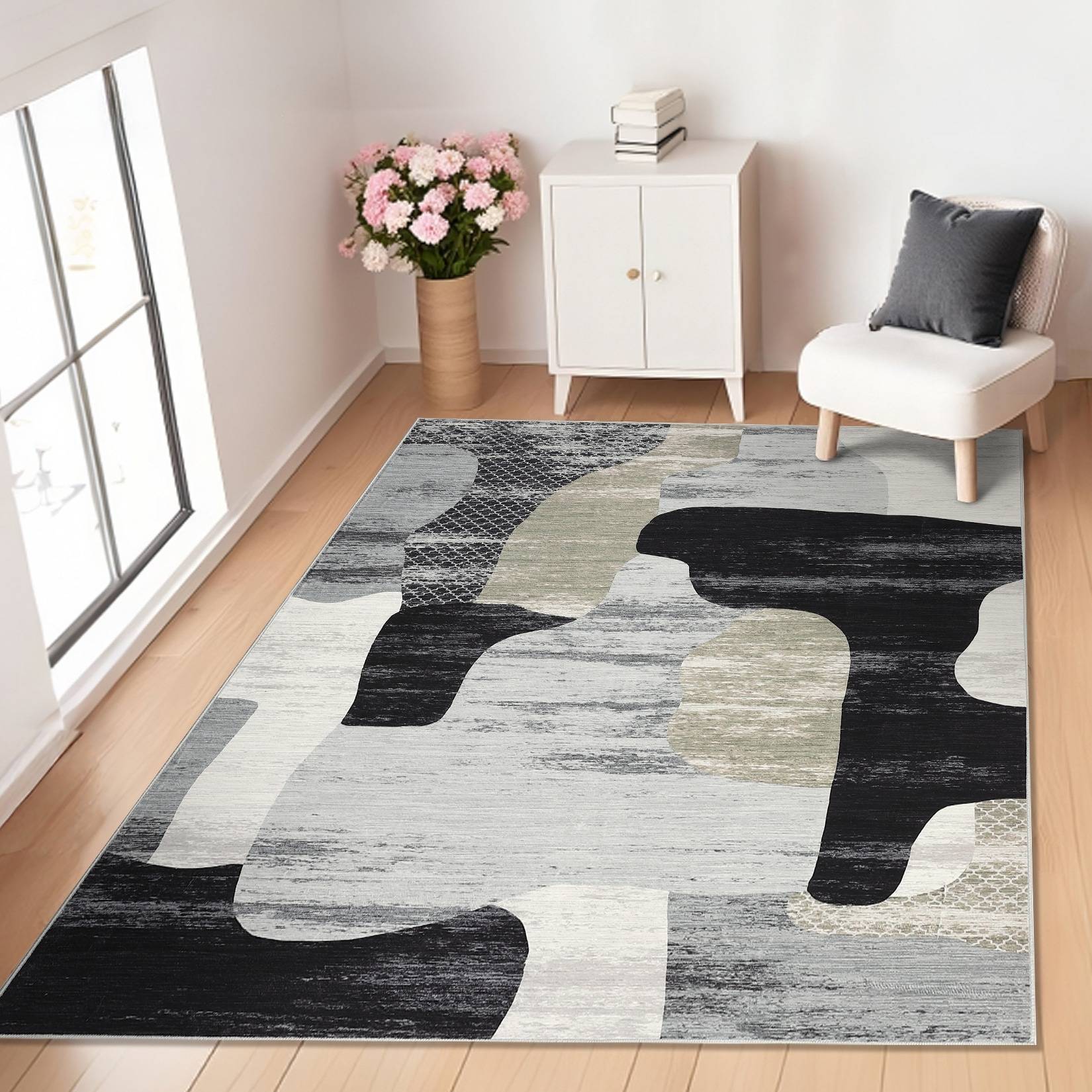 Garvee Area Modern Abstract Geometric Rug Gray