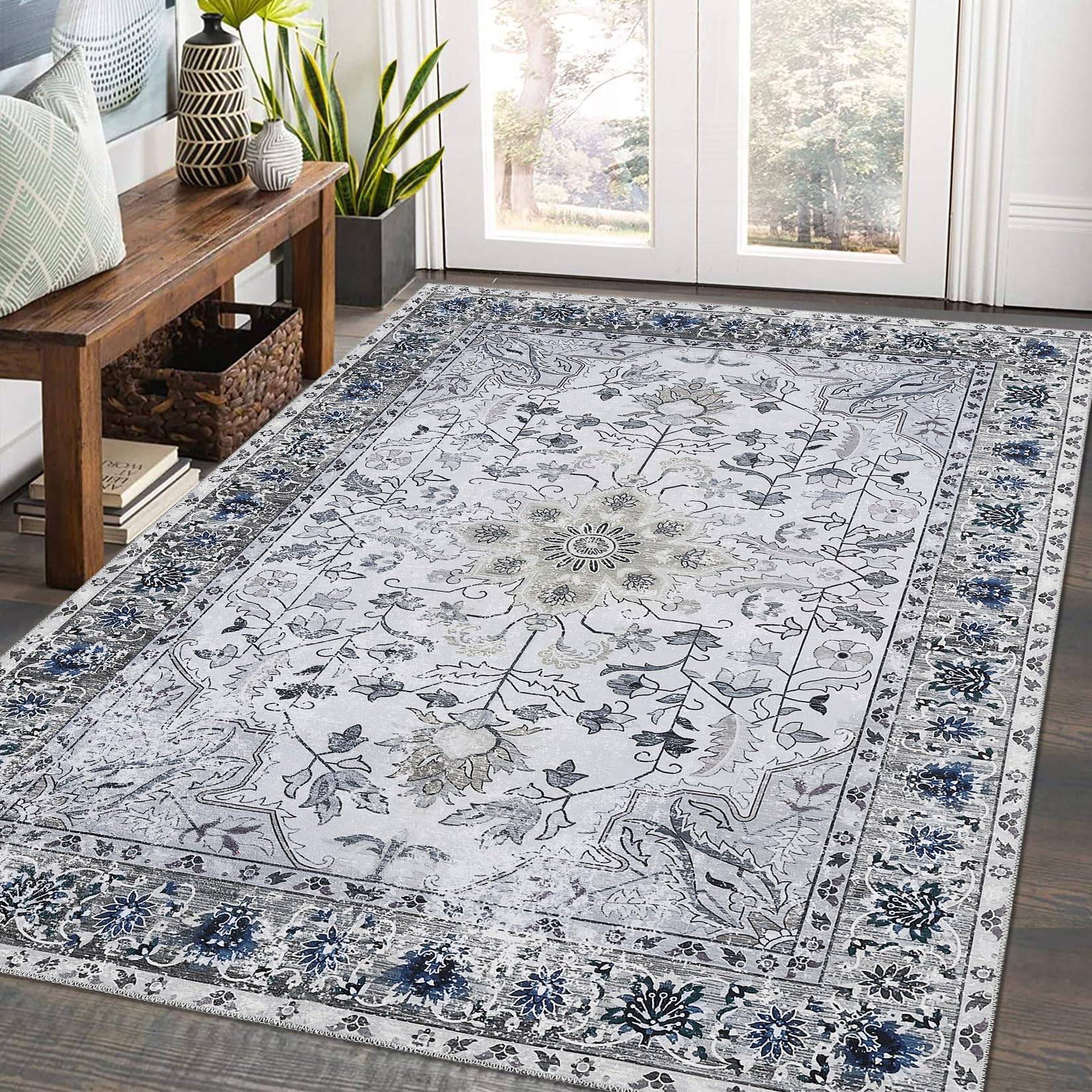 Machine washable area rugs Garvee Machine Washable Area Rug 5x7 Gray