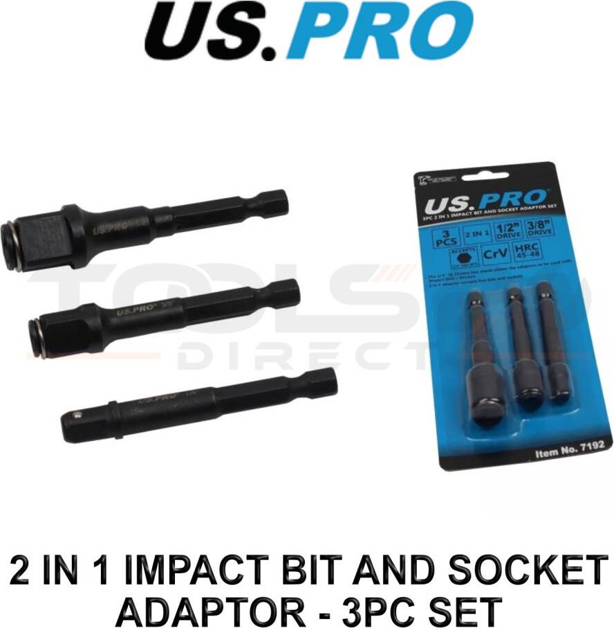 US PRO 2 In 1 Impact Adaptor 3pc Set Socket Bit