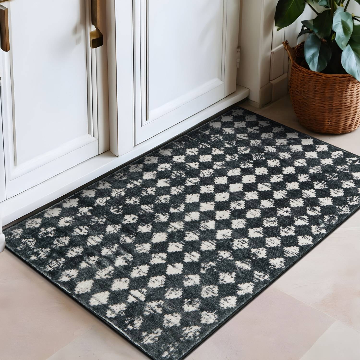 World Rug Gallery Geometric Distressed Abstract Washable Non Slip