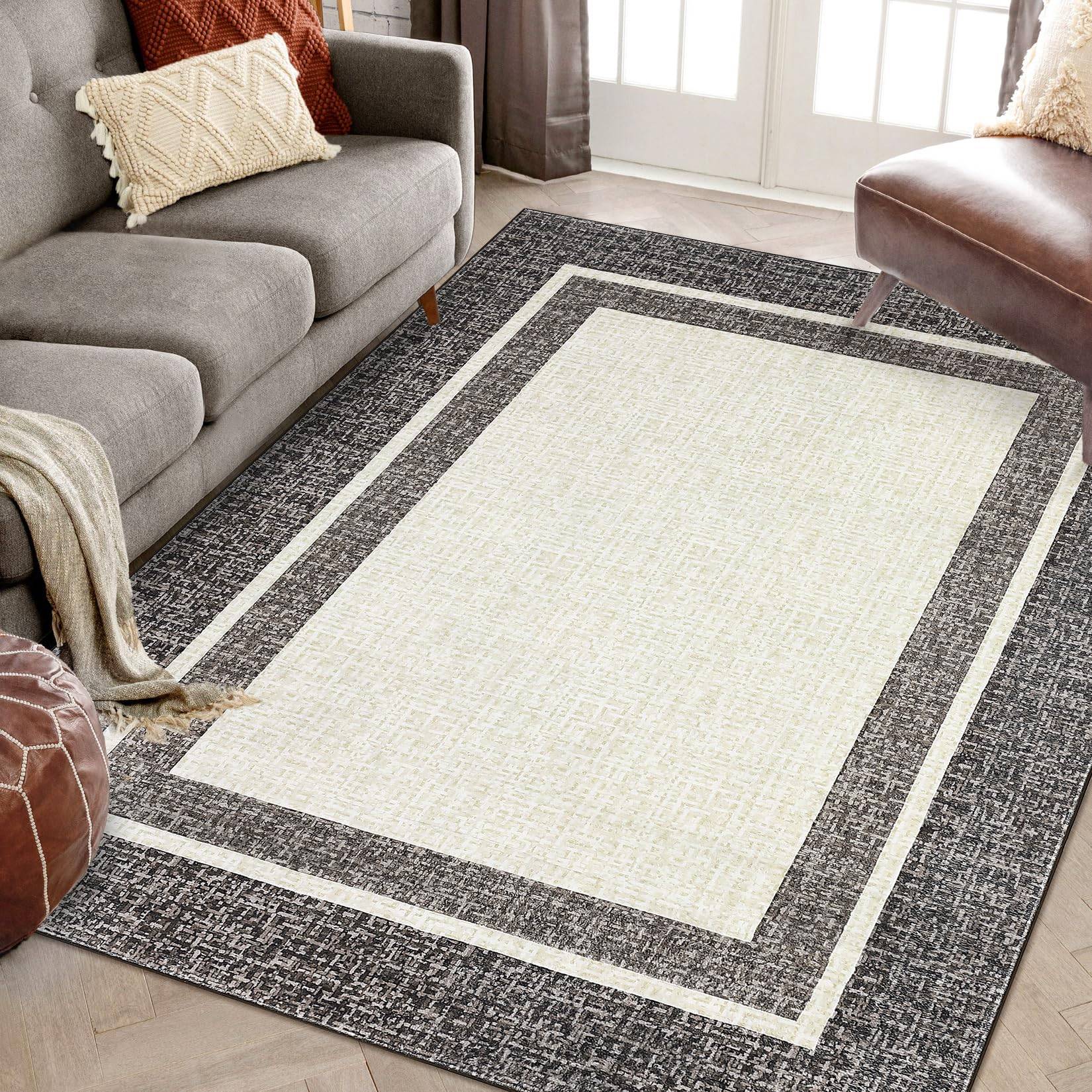 Machine washable area rugs Garvee Bordered Brown 8x10 Machine Washable Area Rug