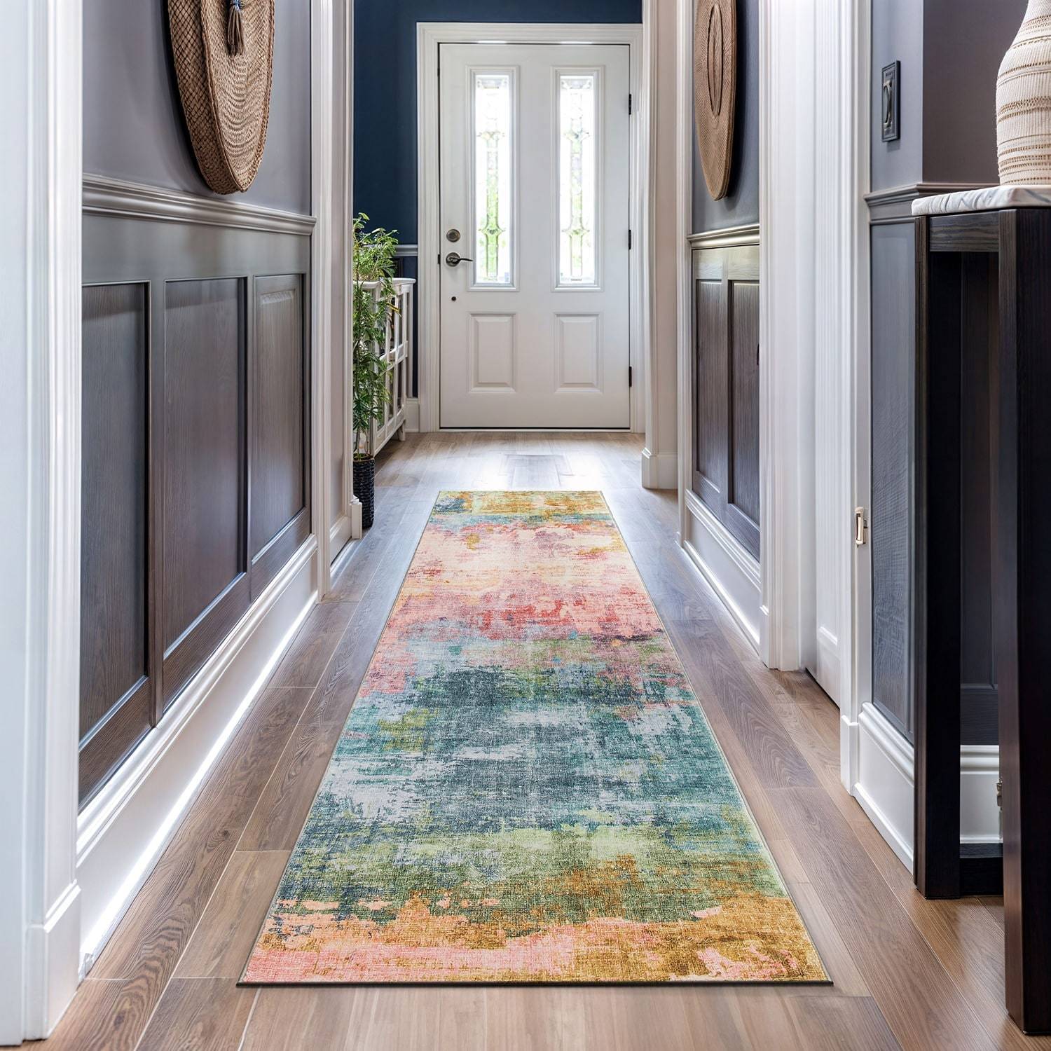 World Rug Gallery Contemporary Distressed Abstract Multicolor