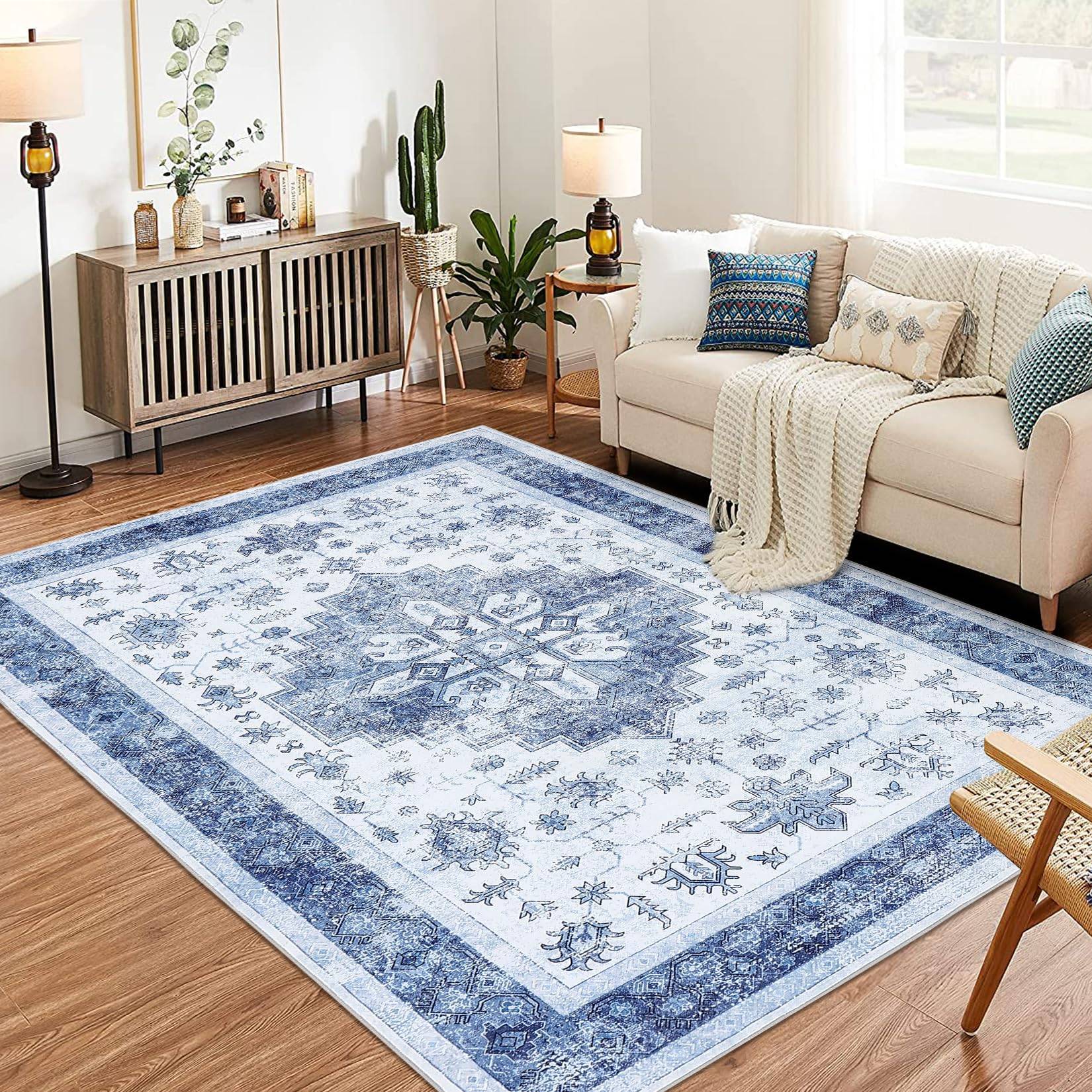 Machine washable area rugs Garvee Large Machine Washable Area Rug 9x12 Blue