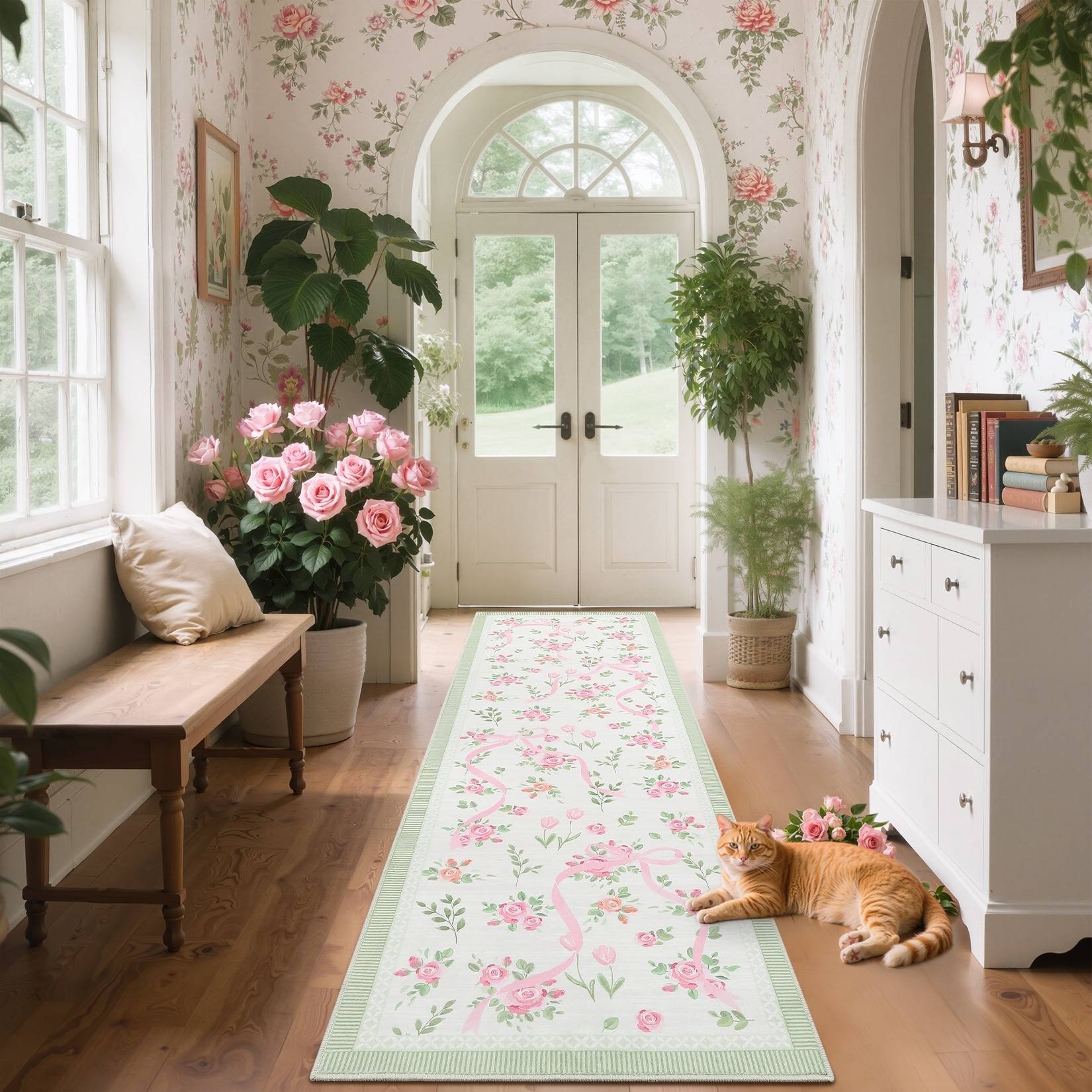Garvee Floral Bedroom Washable Bow Pattern Rug