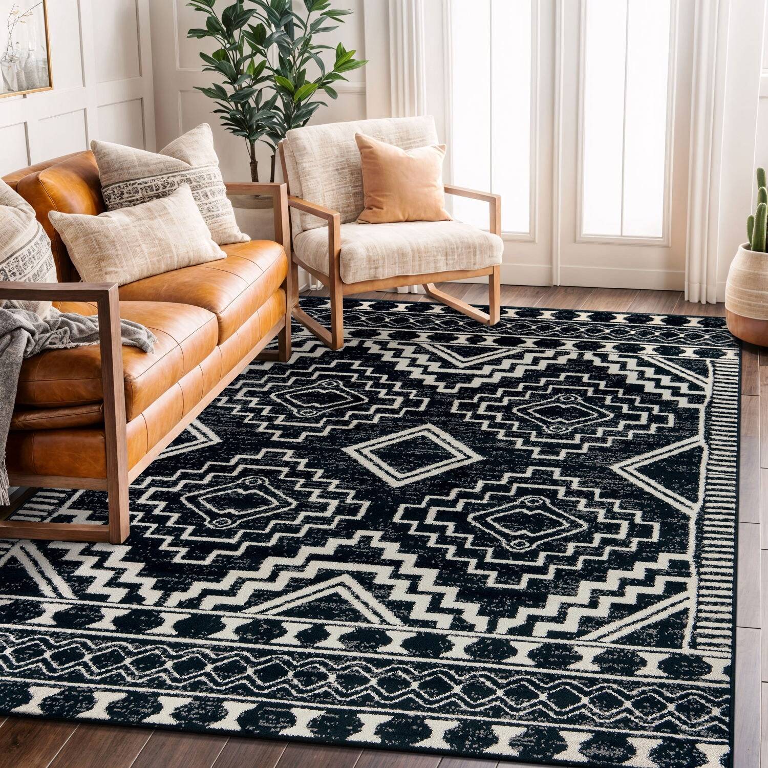 World Rug Gallery Contemporary Distressed Geometric Area