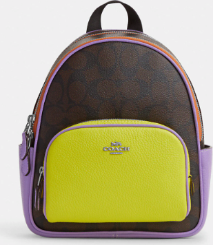 coach court mini backpack in Signature Canvas Club de Mode Refined pebble leather Inside zip and multifunction pockets Double zip closure fabric lining Handle with 1 1/2 drop Outside zip and open pockets Adjustable shoulder straps 8 (L) x 9 (H) x 3 1/2 (W) The Coach Foundation continues to partner with the Hetrick Mini Backpack Coach Monogram Backpack